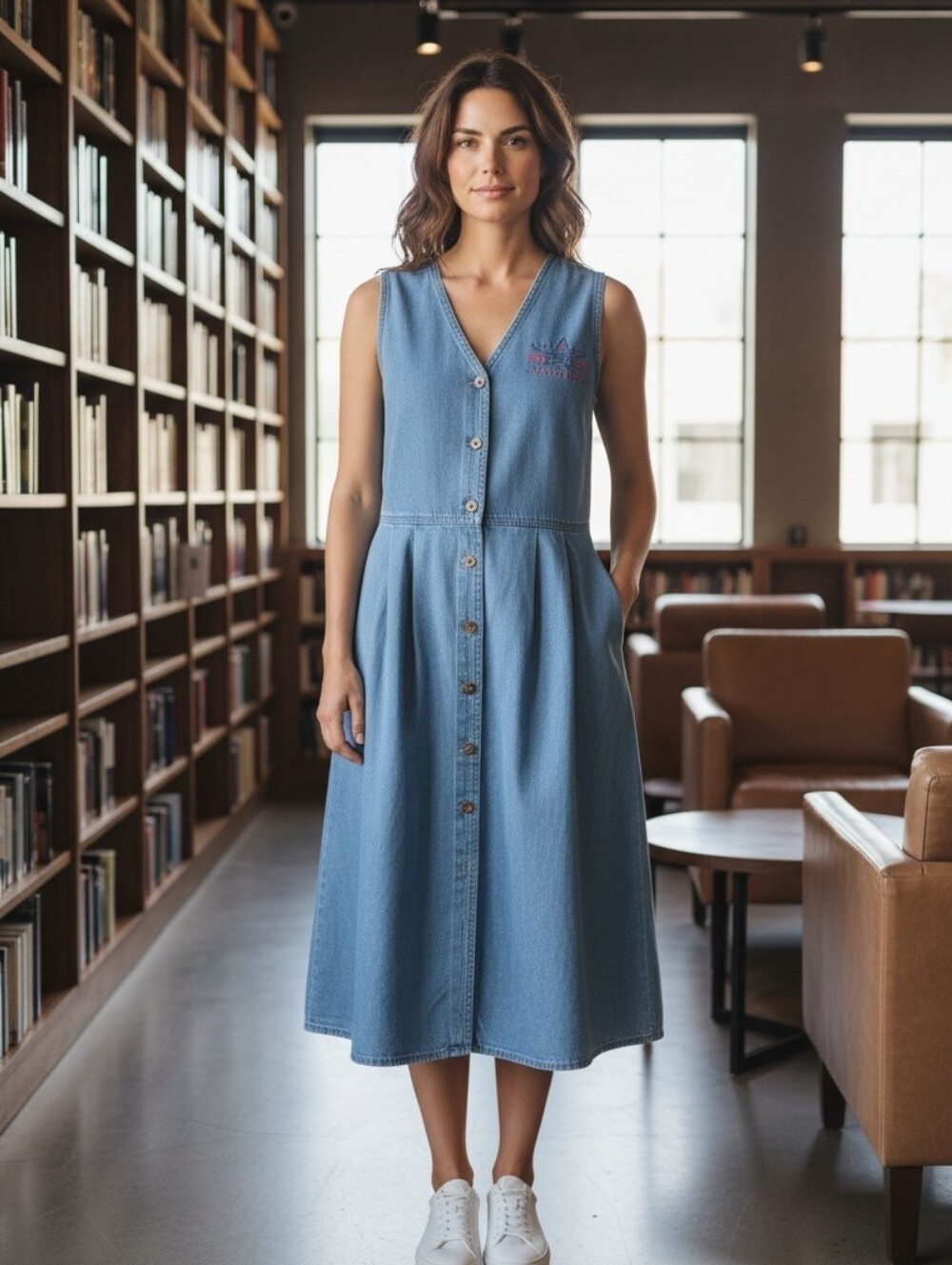 Karen Scott Light Blue Jumper Button-Front Denim Dress